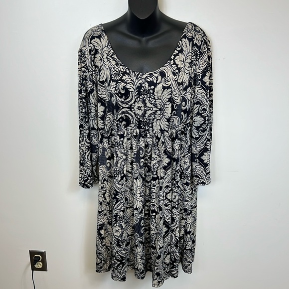 R&B Collection 3XL XXXL Navy Blue & Cream Dress Long Sleeves - Picture 1 of 7